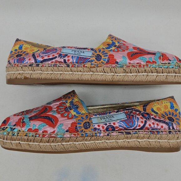 Prada Multicolor Floral Brocade Jacquard 20mm Espadrille EU 39 (US 8.5) - Picture 2 of 12